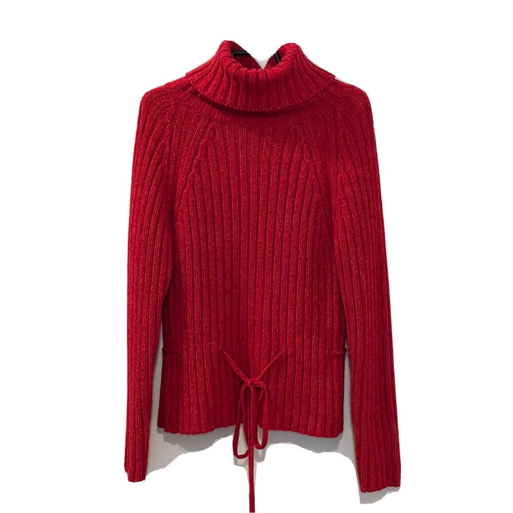 Fabiani Womens 70% Wool Red Sweater Turtle Neck Chunky Pullover Sweater Sz L